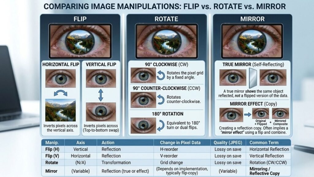Flip vs Rotate vs Mirror: What's the Difference?